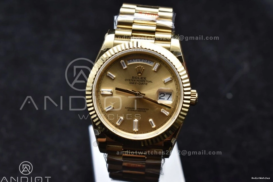 GMF 904L Diamond A3255 Gain YG 723 DayDate President On Weight GoAnywhere Markers Gold Dial Steel 40 V Bracelet 1021